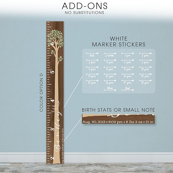 Wooden Kids Growth Height Chart Ruler for Boys and Girls Painted or Engraved (Floral Tree)