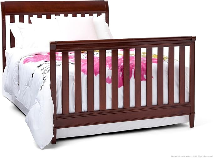Full-Size Conversion Kit Bed Rails Compatible with Haven & New Haven Convertible Cribs by Delta Children - Solid Wood Rail #0050 - Toddler & Adult Rail - Baby Furniture (Black Cherry Espresso - 607)
