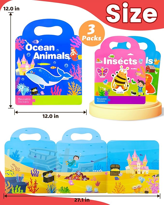 Walenced Reusable Sticker Book for Toddlers, Stickers for Kids, Toddler Sticker Book, Toddler Craft Activities, Toddler Travel Toys Ages 3 and Up Boy Girl Birthday Gifts
