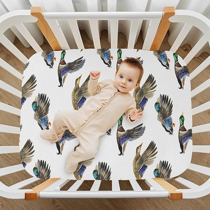Fitted Crib Sheets for Baby Boys or Girls Soft Breathable Baby Play Yard Sheet for Standard Size Crib Mattress 39x27in Watercolor Pattern Flying Duck