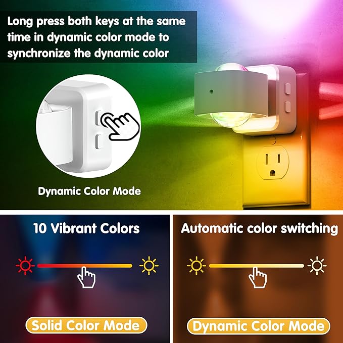 L LOHAS LED Night Light, Color Changing Night Lights Plug into Wall, Rotating White Nightlight, Dusk to Dawn Sensor, RGB Rainbow Nightlights Projector for Bathroom, Gaming Room, Decor, Gifts,2 Pack