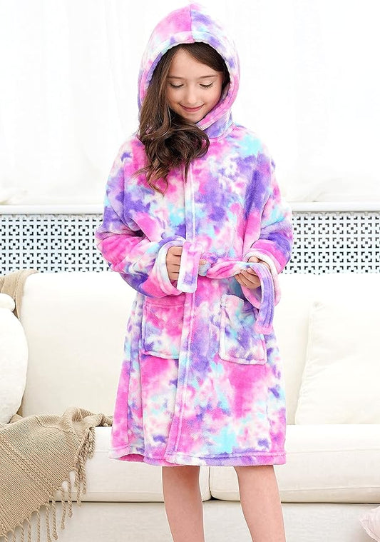Doctor Unicorn Soft Hooded Rainbow Bathrobe Sleepwear for Girls
