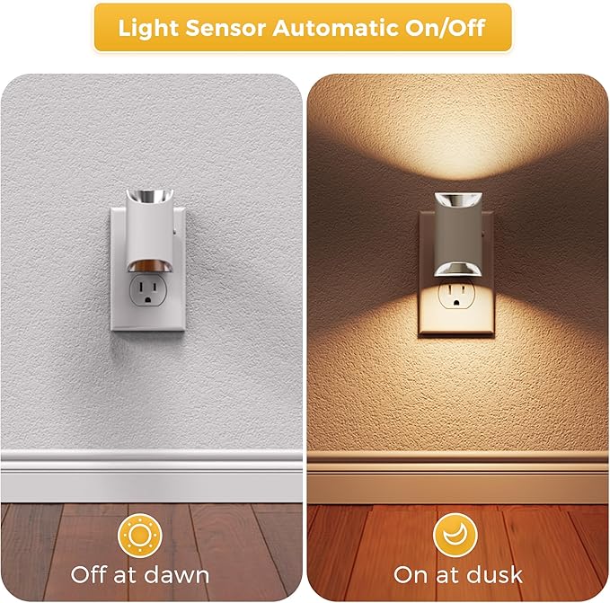 L LOHAS LED Modern Night Lights, 2 Pack, Soft White 3000K, Dimmable, Dusk to Dawn Sensor, Plug in Night Light for Bedroom, Bathroom, Hallway, Stairway