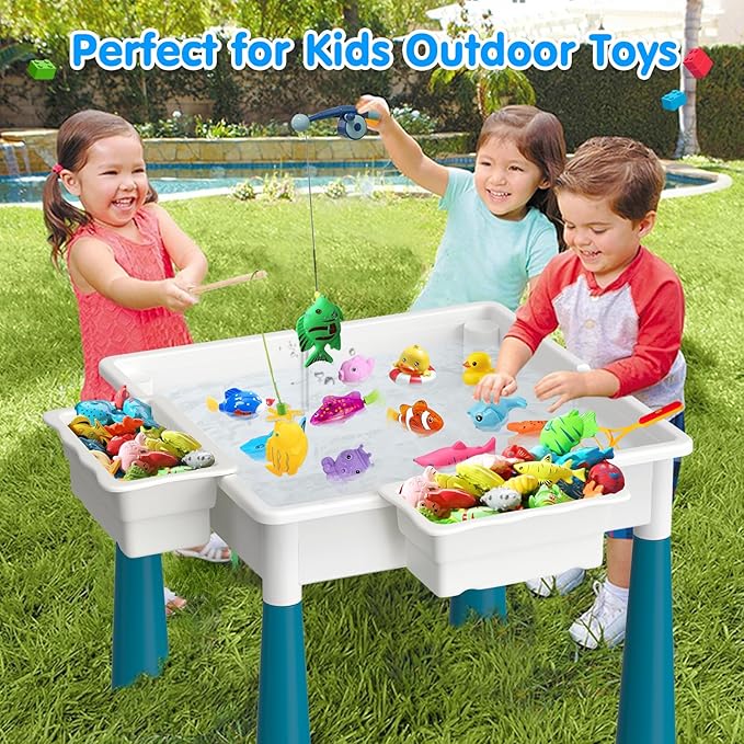 OCATO Toddlers Kids Table and Chair Set: Activity Table with 152Pcs Large Marble Run Building Blocks 4 Chairs Storage All in One Play Sensory Water Tables Sand Tables for Boys Girls 3 4 5 6 Year Old
