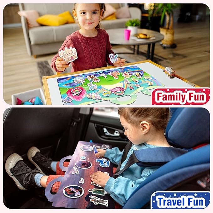 2 Sets Reusable Sticker Books for Toddlers 1-3, Animal Jelly Sticker Books for Kids 2-4 Years, Toddler Travel Toys Activity Road Trip Essentials for Kids- Animal + Dinosaurs
