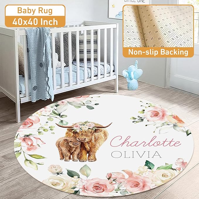 Personalized Crib Bedding Set - 4 Piece Custom Gift Big Highland Cow Crib Bed Set with Name, Soft Double Layer Blanket Set for Infant Baby Girl, Nursery Bedding Set for Toddler Boys