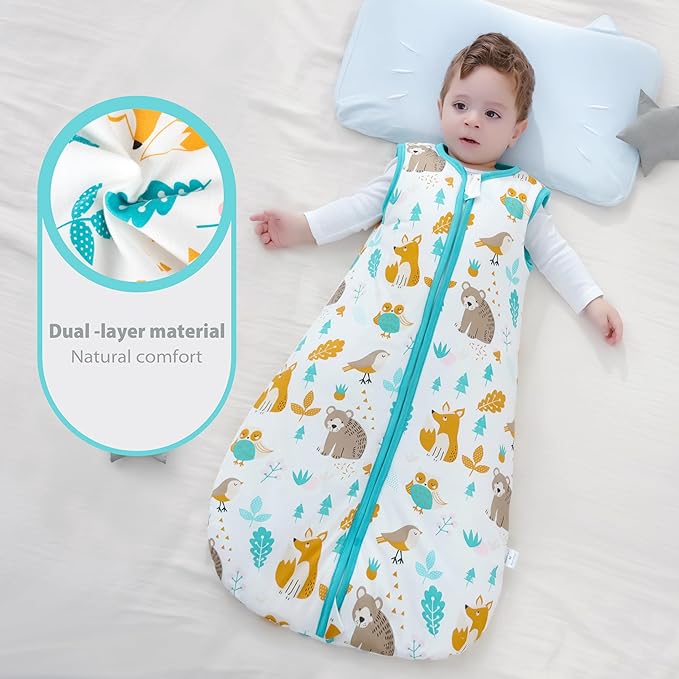 Mosebears Sleep Sack Baby Winter Wearable Blanket with 2-Way Zipper,2.5 TOG Cotton Sleep Sack Unisex (Animal World, 18-24 Months)