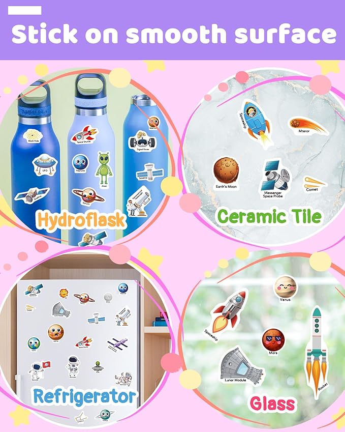 Benresive Reusable Sticker Books for Toddlers, Fun Travel Stickers for Kids, Toddler Sticker Book, Crafts Activities for Toddlers, 3 and Up Birthady Gifts - Space