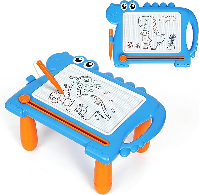 Dinosaur Magnetic Doodle Board Table for Toddlers, Color Drawing & Writing Sketch Pad Educational Learning Kids Toy for 1 2 3 Year Old Boys Girls, Mess-Free Art Gift for Birthday or Christmas, Blue