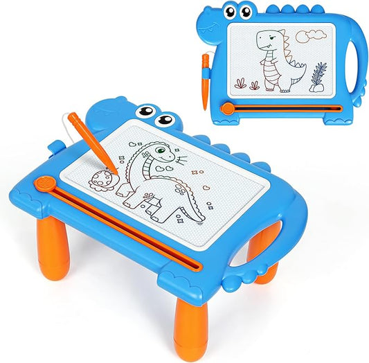 Dinosaur Magnetic Doodle Board Table for Toddlers, Color Drawing & Writing Sketch Pad Educational Learning Kids Toy for 1 2 3 Year Old Boys Girls, Mess-Free Art Gift for Birthday or Christmas, Blue