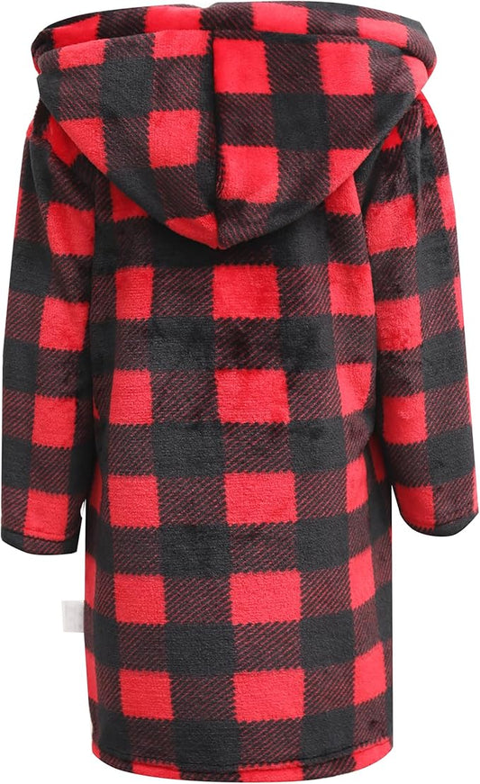 Umeyda Girls Fleece Hooded Robes, Warm Printed Bath Robe for Kids Soft Fuzzy Bathrobe for Gifts