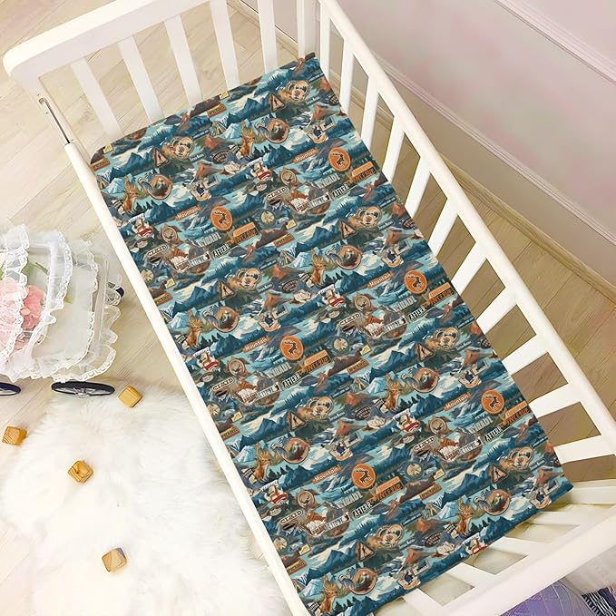 Fitted Crib Sheets for Baby Boys or Girls Soft Breathable Baby Play Yard Sheet for Standard Size Crib Mattress 52x28in Camping National Park Colorful Labels Emblems (2)