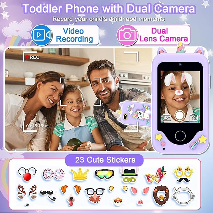 Kids Smart Phone Toys, 3 4 5 6 7 8 9 Year Old Kids Christmas Birthday Gifts for Boys Girls, 2.8" Touchscreen Toddler Cell Phone, Children Play Toy Phone with Dual Camera, Game, Music Player, 8GB Card