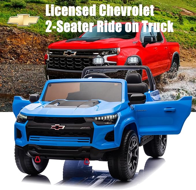 POSTACK Official License Chevrolet Ride on Car, 24V Battery Powered Kids Ride On Toy Car, 4 Wheeler Ride on UTV with Remote Control, LED Bright Lights and Music Play, Gifts for Boys and Girls, Blue