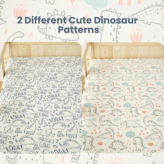 SDIII 2 Pack Dinosaur Crib Sheets for Boys 52×28 Stretchy Microfiber Jersey Knit Fall Crib Sheets Dinosaur for Standard Crib and Toddler Mattress