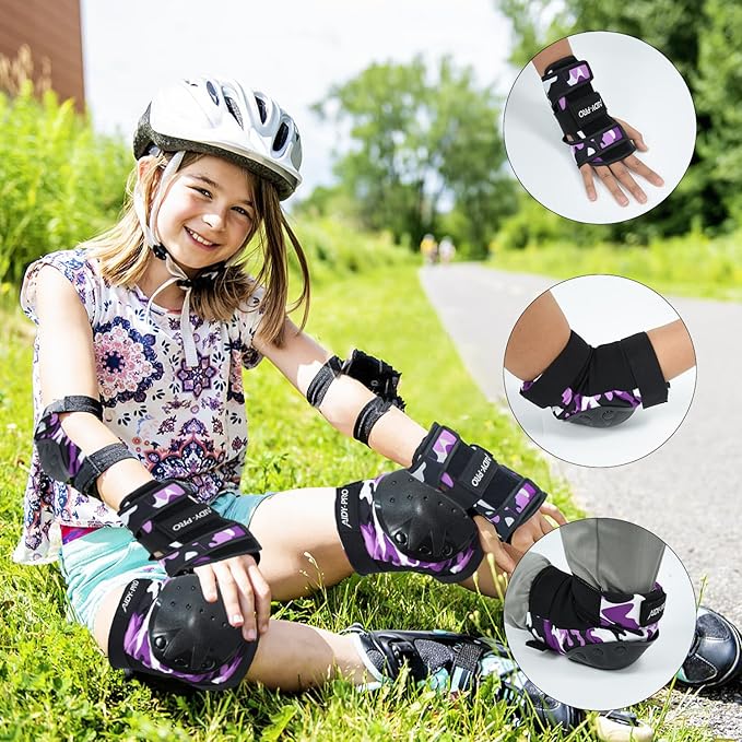 Adult/Youth/Kids Knee Pads and Elbow Pads Set Skateboard Protective Gear, 6 in 1 Knee Guards Kids Wrist Guards for Roller Skating Skateboarding Biking