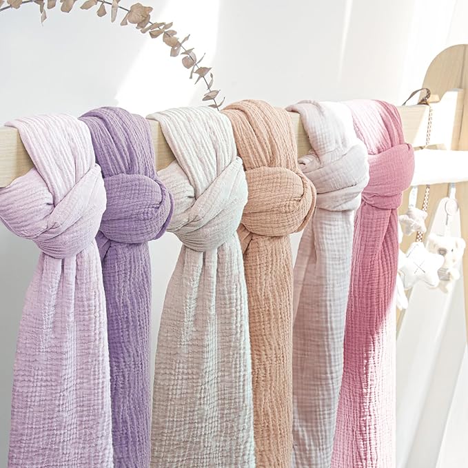 lulumoon Muslin Swaddle Blanket Baby - Cotton Swaddling Blanket Soft Baby Receiving Blankets Neutral 2Pack(Purple)