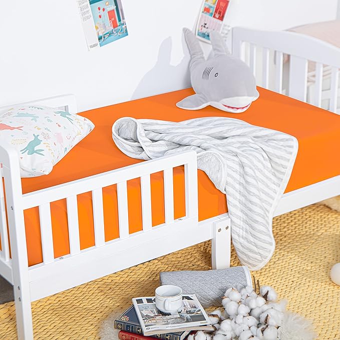NTBAY 100% Brushed Microfiber Fitted Crib Sheet, Super Soft and Cozy 28x52 Crib Sheet for Standard Crib and Toddler Mattresses, Boys, Girls, Unisex, Orange, 28x52 Inches