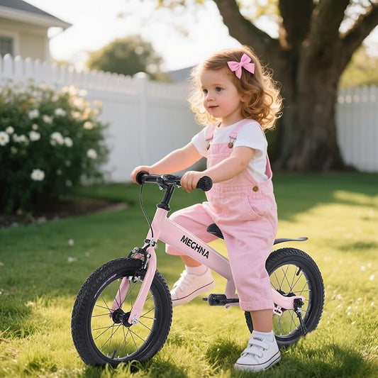 MEGHNA 2 in 1 Toddler Balance Bike 14 inch Wheel Kids Bike Aged 3-7 Years Old with Footrest Detachable Training Wheels Caliper and Coaster Brake Strider Bike for Boys Girls, Easy to Assembly