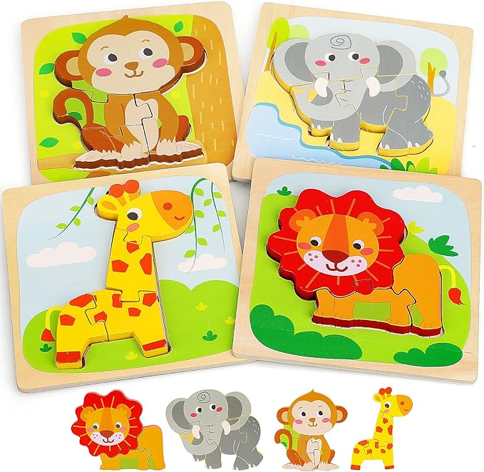 TOY Life Wooden Puzzles for Toddlers 2-4, Montessori Toys for 1 2 3 Year Old Boys Girls, Animals Puzzles Educational Learning Toys 2 Year Old, Christmas Stocking Stuffer for Kids Ages 1-3 2-4