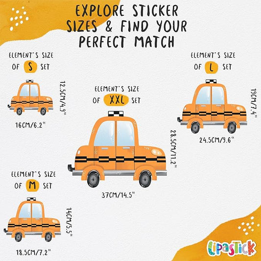 Car Wall Decals by Lipastick - Peel and Stick Transport Road Trucks Stickers for Boys Room, Toddler Bedroom, Baby Nursery, Kids Playroom, Living Room- Removable Decor - M Size