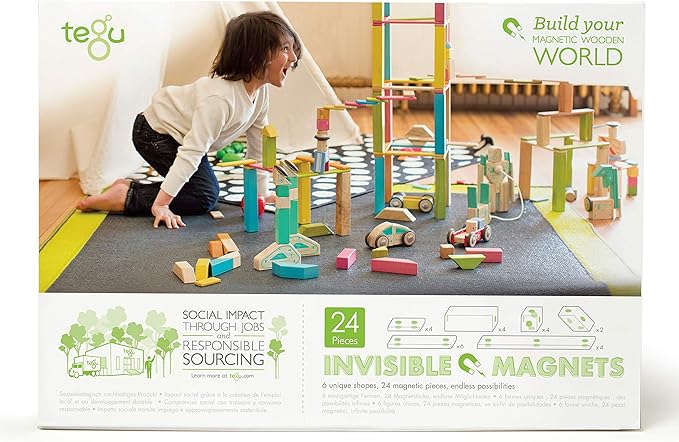 24 Piece Tegu Magnetic Wooden Block Set, Blues, 1-99 years old
