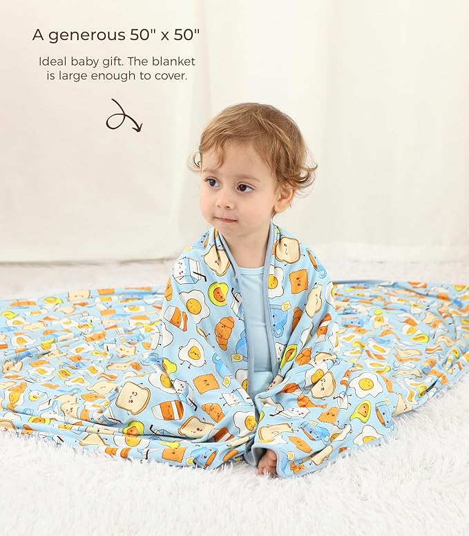 Premium Baby Blankets, Soft Viscose from Bamboo Blanket for Boys and Girls, Nursery Crib Bedding Quilt for Newborn and Toddler, Cooling for Hot Sleepers, 50'' x 50'' Blue Breakfast