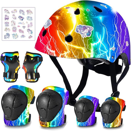 Adjustable Gradient Color Kids/Toddler Bike Helmet for 1-2-3-5-8-14 Years Boys Girls,Skateboard Helmet with Knee and Elbow Pads Wrist Guard Roller Skates,Cycling,Skating Scooter Longboard