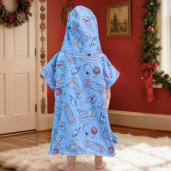 VOOVA & MOVAS Double-Layered Thick Baby Hooded Towel Poncho (2-4 Years, 20x21 Inches) | Ultra Soft & Absorbent Cotton Toddler Bath Towel for Swimming, Beach, Shower & Winter, Game
