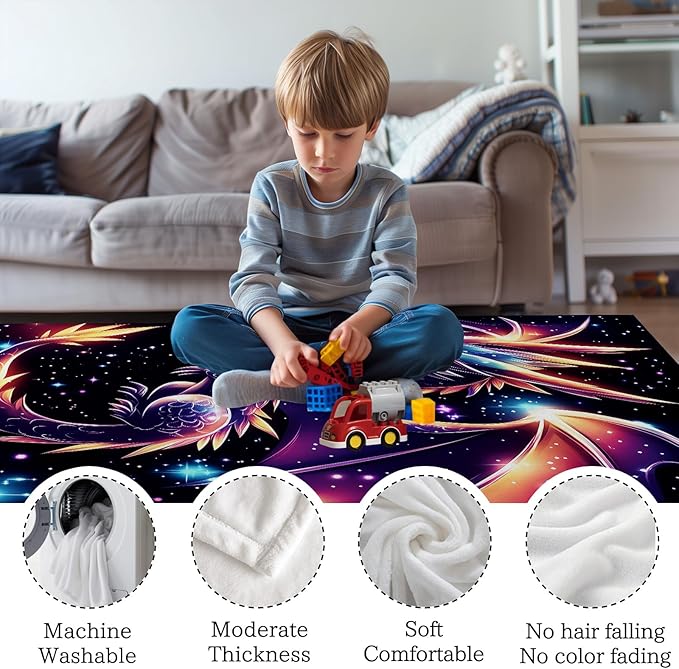 GNEW Cute Galaxy Dragon Throw Blanket, Kawaii Dragon Gifts for Kids, Sparkle Galaxy Starry Stars Animal Print Blanket, Blue Purple Pink Black, 60"x50"