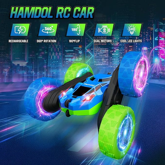 RC Cars Toys for Kids Ages 6-12, 360° Spinning Double-Sided Remote Control Car with LED Lights, 4WD Rechargeable Toy for Boys Age 8-10, Perfect Birthday Holiday