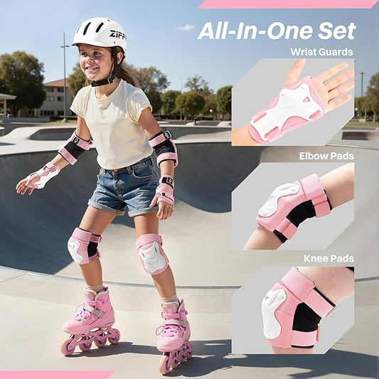 ZIFFY Knee Pads for Kids, Adjustable Knee and Elbow Pads Set with Wrist Guard, Protective Gear for Boys Girls Skateboard Roller Skating Cycling Bike – 2 Sizes, 4 Colors by Jova