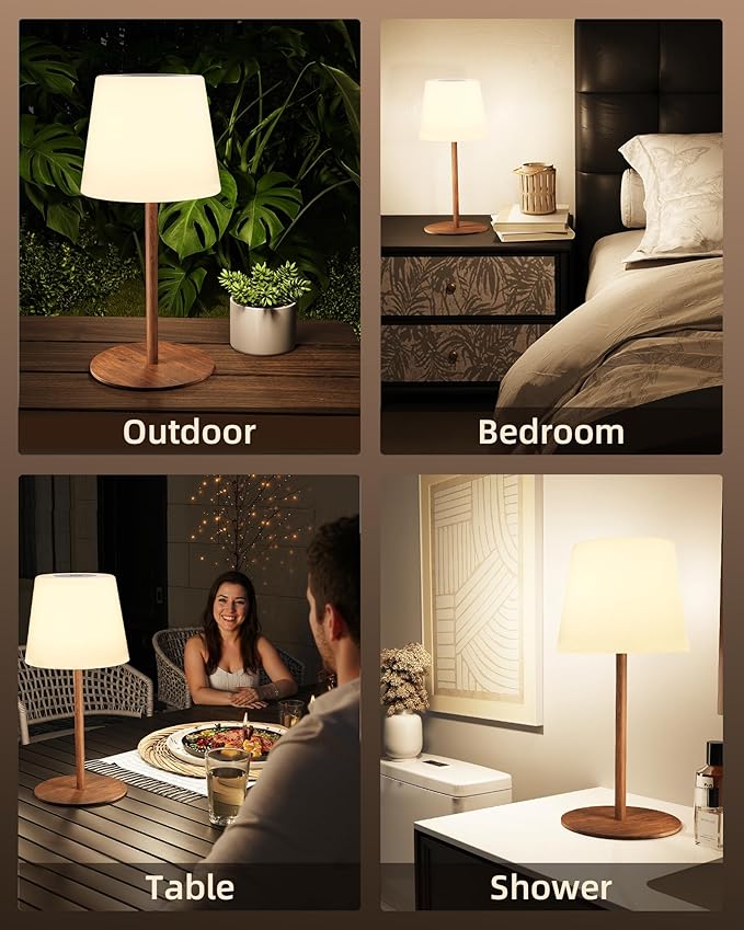 EZVALO 2 Pack Cordless Table Lamp IP65 Waterproof, Rechargeable Shower Lamp with 4500mAh Battery Operated, 3 Color Temps Dimmable LED Night Light for Living Room, Bathroom, Kitchen, Patio & Camping