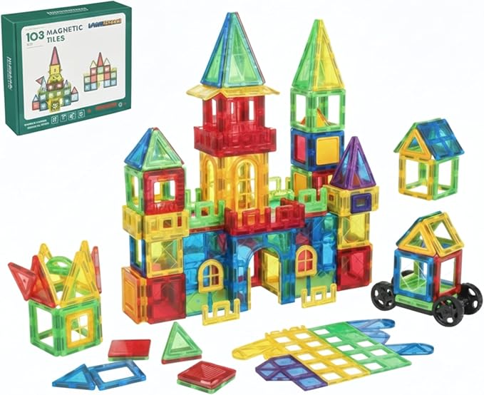 103 Piece Tiles Building Set for Kids Ages 3–8, Stem Educational Montessori Toy for Boys and Girls, Sensory Christmas Gift ImagiNation