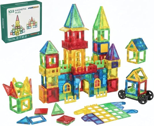 103 Piece Tiles Building Set for Kids Ages 3–8, Stem Educational Montessori Toy for Boys and Girls, Sensory Christmas Gift ImagiNation