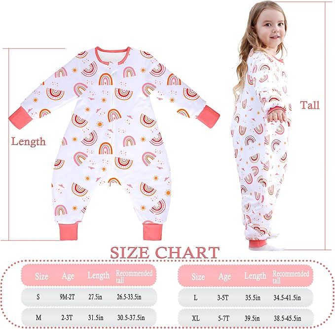 Toddler Sleep Sacks 2.5 TOG Winter Long Sleeve Sleep Sack with Legs 2-Way Zipper Baby Wearable Blanket