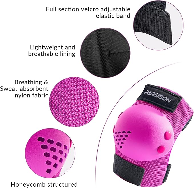 PAPAISON Kids/Youth Knee Pad, Elbow Pads & Wrist Guards for Inline Skating Bike Cycling Skateboard Scooter, 3 in 1 Protective Gear Set for Girls Boys Adult