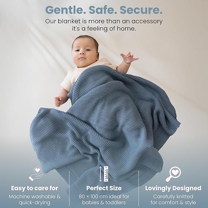 Alina Soft Knitted Baby Blanket, 31 x 39 in, Smoky Blue – Soft & Breathable – Oeko-Tex Certified – Lightweight & Cuddly – Perfect for Newborns, Toddlers, Cribs & Strollers