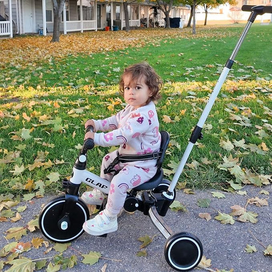 Glaf Tricycle for Toddlers 1-3 Toddler Bike with Push Handle 2-4 Years Baby Bike Toy for 1 Year Old Boys and Girls Balance Bike with Removable Pedal, Backrest, Adjustable Seat, Gifts (White)