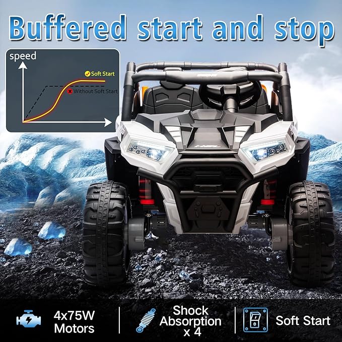 24V Car for Kids, 4WD Ride on Electric Cars, 4x4 Battery Powered Electric UTV for Boys Girls, 3 Speeds Off Road Truck with Bluetooth (White)