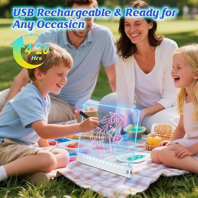 Rechargeable LED Drawing Board for Kids with Tracing Pages, Lumi Board Magnetic Light Up Acrylic Dry Erase Board, LED Note Board with 4 Magnets, Valentines Day Gifts Toy for Kids/Girls