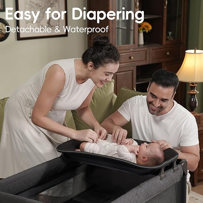 Pamo Babe 1 Step Setup Pack and Play for Babies - Portable Crib with Zip Door & Changing Table