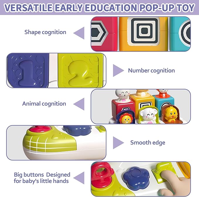 Pop Up Animals Toy with Buttons, Montessori Toys for Babies Cause and Effect Baby Toy Educational Toys 12-18 Months, 2025 for Boys Girls