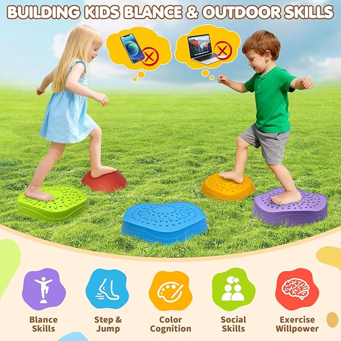 OZMI Stepping Stones for Kids Toddlers, Non-Slip Balance Stepping Stones with Storage Bag, Indoor Outdoor Sensory Play Toys for 3 4 5 6 7 8 9 10 11 12 Year Old Kid Toddler Boy Girls