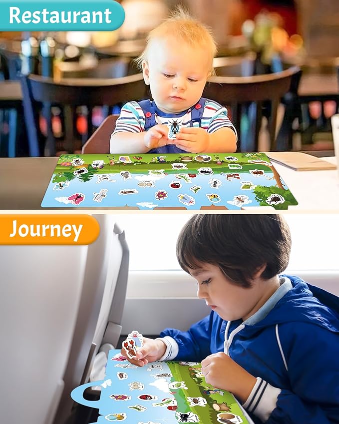 Benresive Reusable Sticker Books for Toddlers, Fun Travel Stickers for Kids, Toddler Sticker Book, Crafts Activities for Toddlers, 3 and Up Birthady Gifts - Insect