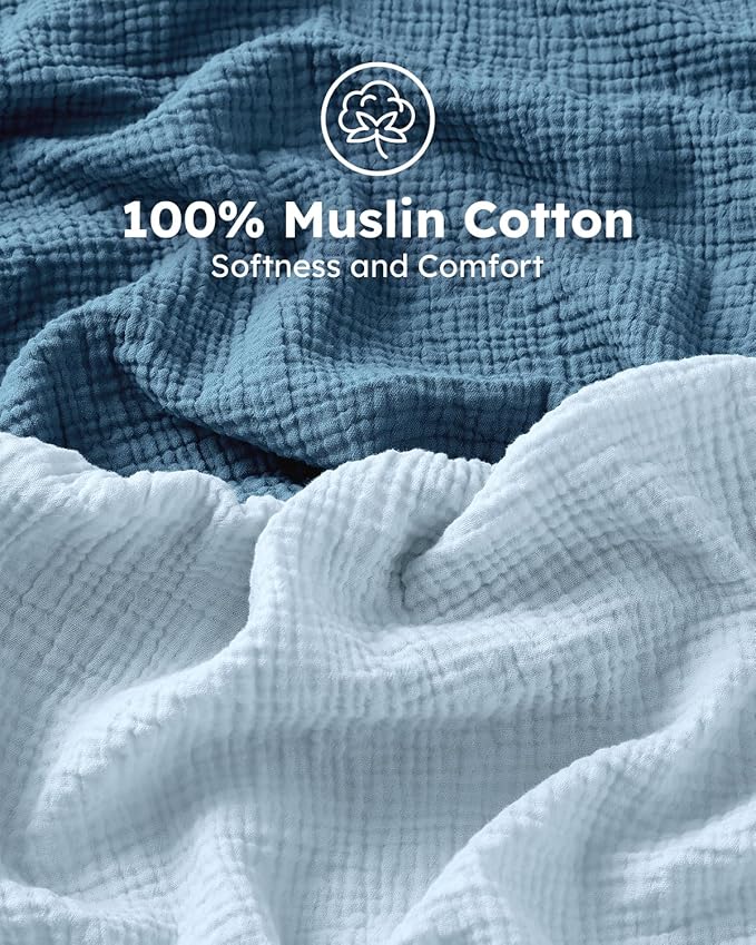 Muslin Crib Sheets for Boys Girls, 100% Cotton Fitted Crib Sheet 2 Pack for Standard Crib and Toddler Mattress, Breathable Soft Baby Sheet 28x52x8in Gradient Blue