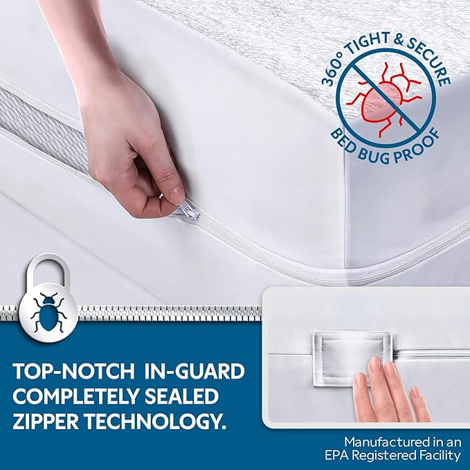 Guardmax Terry Cotton Zippered Mattress Encasement - Twin XL Size - 100% Waterproof and Bed Bug Proof Mattress Protector - Absorbent Six-Sided Mattress Cover (Terry Cotton, Twin XL)