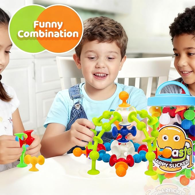 48 Piece Suction Cup Bath Toys for Kids Ages 3+, Sensory Toys for Autistic Children, Stocking Stuffers Travel Window Stem Learning, Bathtub with Storage