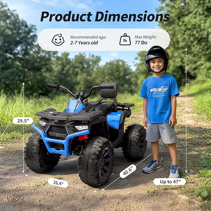Kids ATV 4 Wheeler, 24V Ride On Toys Car for Big Kids with 400W Motor, 2 Seater - Navy Blue