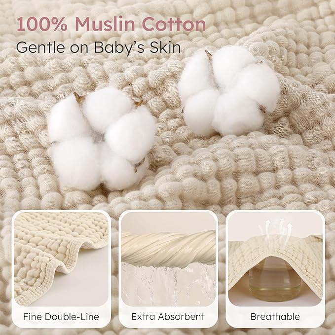 Looxii Baby Bath Towels 2 Pack Muslin Hooded Baby Towels for Newborn and Infants, 100% Cotton, Large 32x32Inch, Soft and Absorbent Beige+Pink